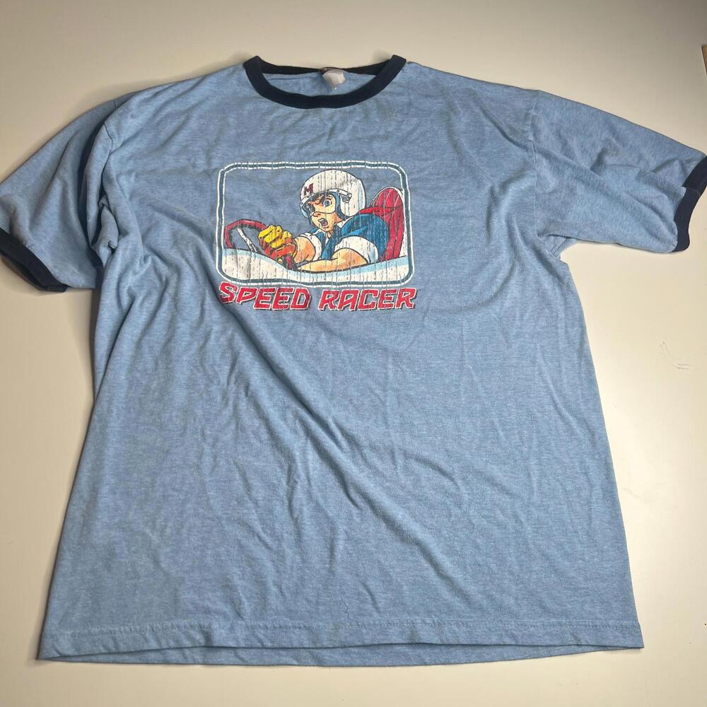 Vintage Speed Racer T-Shirt‎ TNT by Trau & Loevner Blue Ringer Tee Men’s L 00s